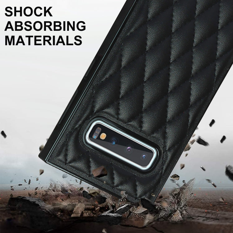 For Samsung Galaxy S10 Elegant Rhombic Pattern Microfiber Leather +TPU Shockproof Case with Crossbody Strap Chain