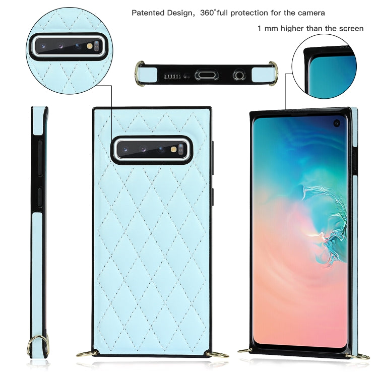 For Samsung Galaxy S10 Elegant Rhombic Pattern Microfiber Leather +TPU Shockproof Case with Crossbody Strap Chain