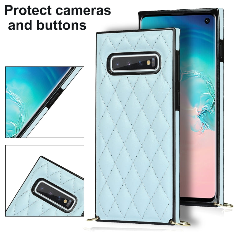 For Samsung Galaxy S10 Elegant Rhombic Pattern Microfiber Leather +TPU Shockproof Case with Crossbody Strap Chain