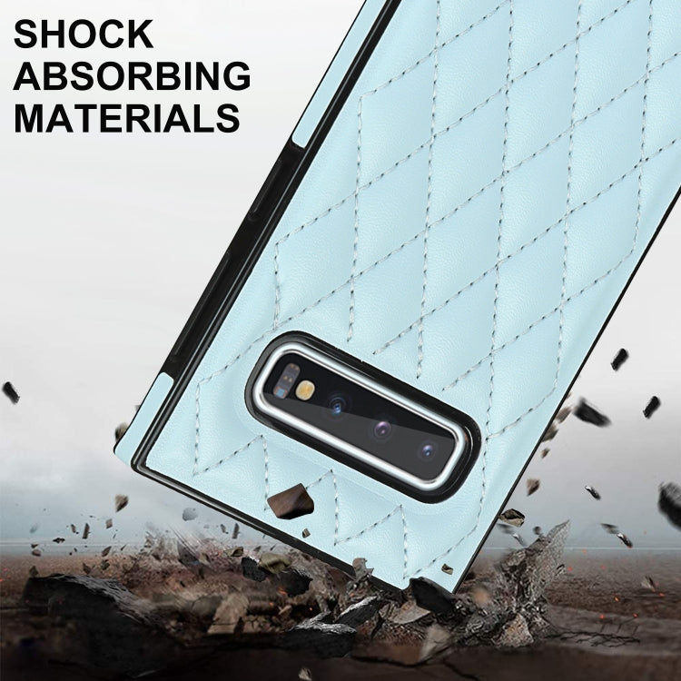 For Samsung Galaxy S10 Elegant Rhombic Pattern Microfiber Leather +TPU Shockproof Case with Crossbody Strap Chain