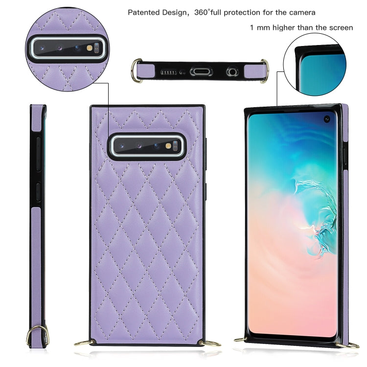For Samsung Galaxy S10 Elegant Rhombic Pattern Microfiber Leather +TPU Shockproof Case with Crossbody Strap Chain