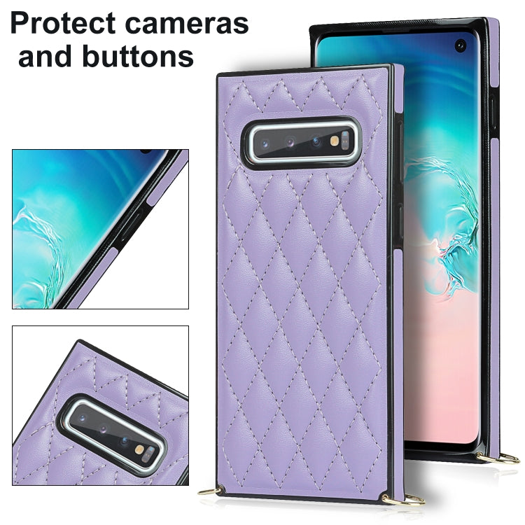 For Samsung Galaxy S10 Elegant Rhombic Pattern Microfiber Leather +TPU Shockproof Case with Crossbody Strap Chain