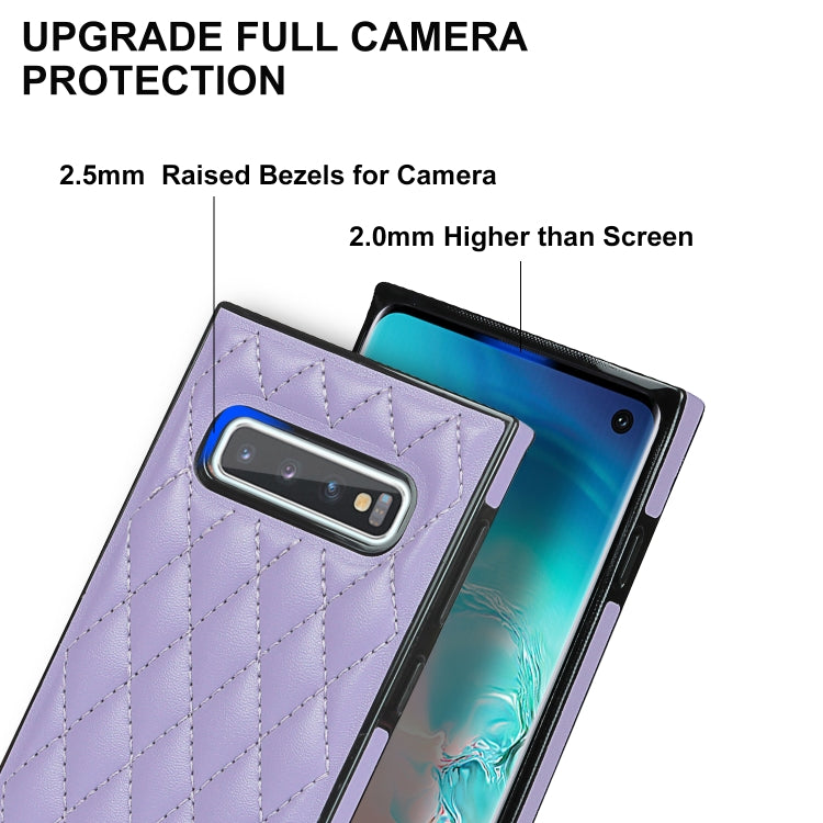 For Samsung Galaxy S10 Elegant Rhombic Pattern Microfiber Leather +TPU Shockproof Case with Crossbody Strap Chain