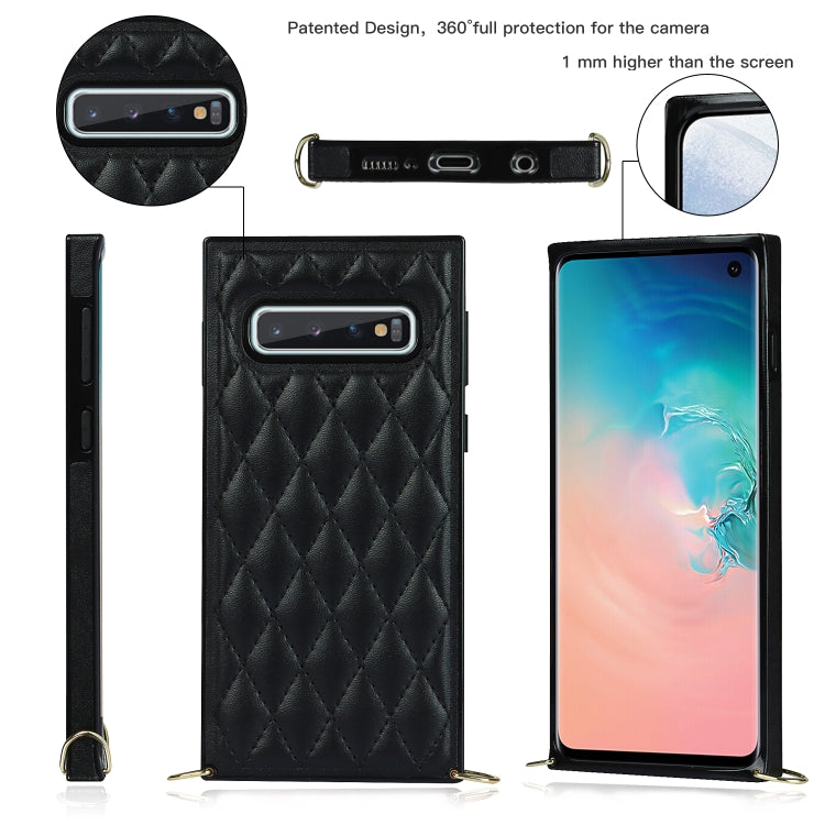 For Samsung Galaxy S10e Elegant Rhombic Pattern Microfiber Leather +TPU Shockproof Case with Crossbody Strap Chain