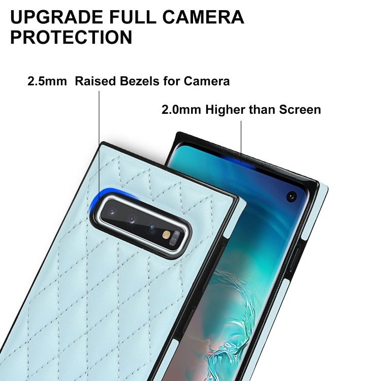 For Samsung Galaxy S10e Elegant Rhombic Pattern Microfiber Leather +TPU Shockproof Case with Crossbody Strap Chain