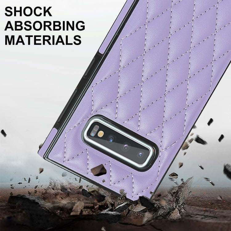 For Samsung Galaxy S10e Elegant Rhombic Pattern Microfiber Leather +TPU Shockproof Case with Crossbody Strap Chain