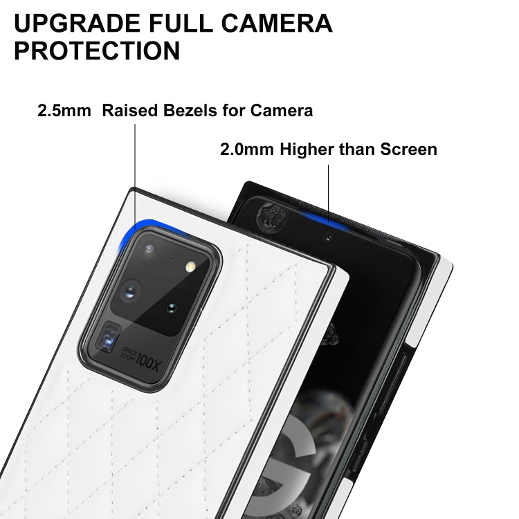 For Samsung Galaxy S20 Ultra Elegant Rhombic Pattern Microfiber Leather +TPU Shockproof Case with Crossbody Strap Chain