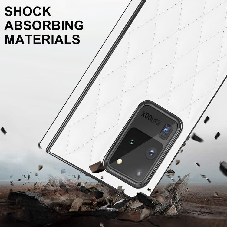 For Samsung Galaxy S20 Ultra Elegant Rhombic Pattern Microfiber Leather +TPU Shockproof Case with Crossbody Strap Chain