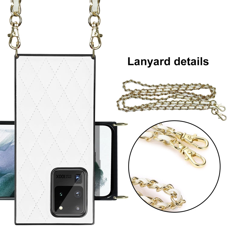 For Samsung Galaxy S20 Ultra Elegant Rhombic Pattern Microfiber Leather +TPU Shockproof Case with Crossbody Strap Chain