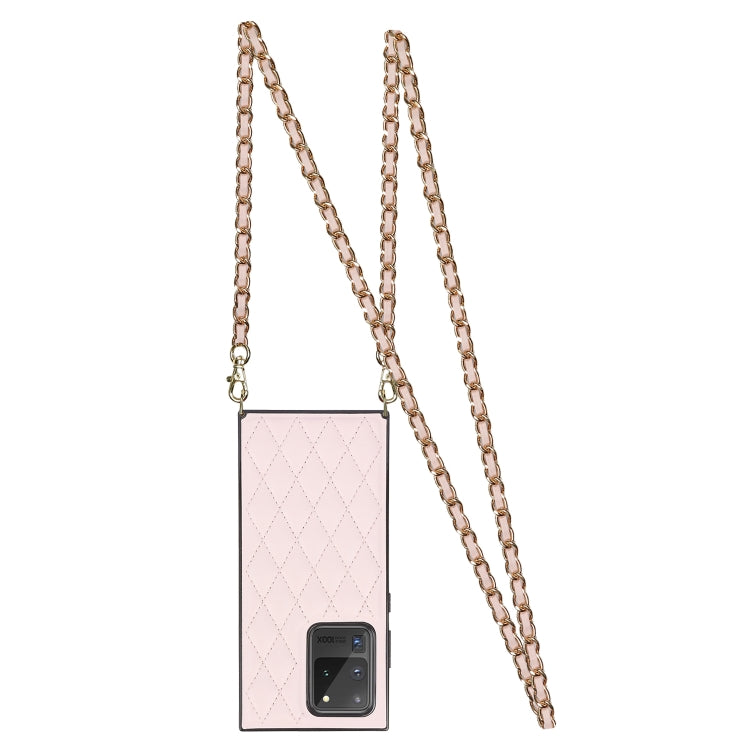For Samsung Galaxy S20 Ultra Elegant Rhombic Pattern Microfiber Leather +TPU Shockproof Case with Crossbody Strap Chain