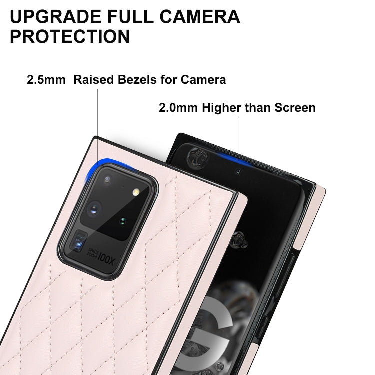 For Samsung Galaxy S20 Ultra Elegant Rhombic Pattern Microfiber Leather +TPU Shockproof Case with Crossbody Strap Chain