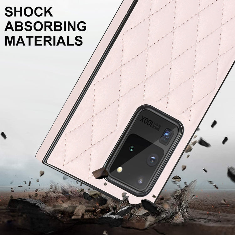 For Samsung Galaxy S20 Ultra Elegant Rhombic Pattern Microfiber Leather +TPU Shockproof Case with Crossbody Strap Chain