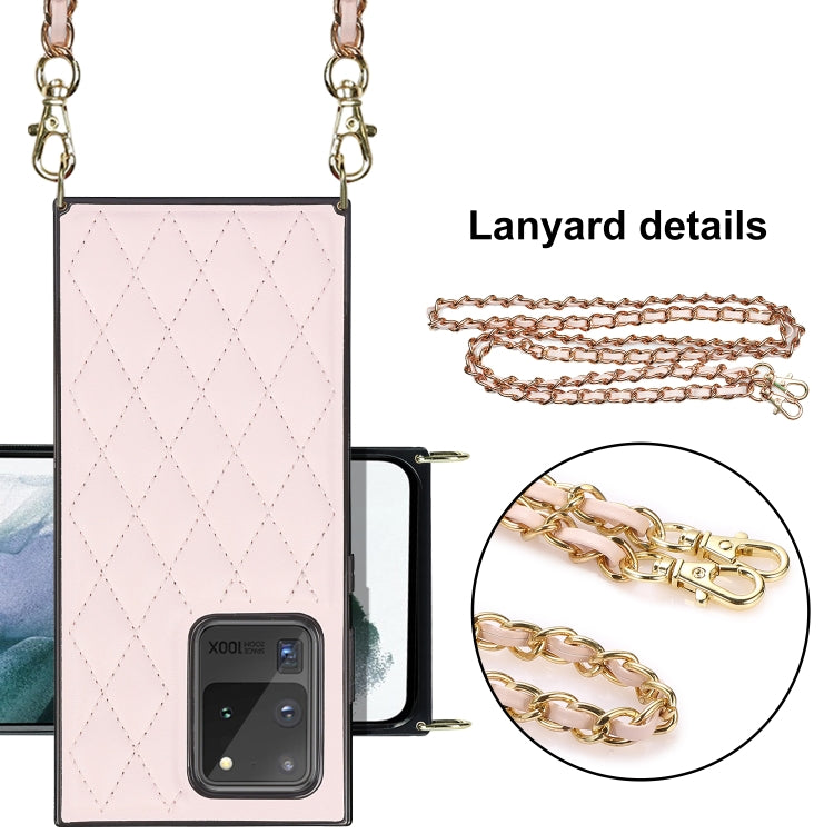 For Samsung Galaxy S20 Ultra Elegant Rhombic Pattern Microfiber Leather +TPU Shockproof Case with Crossbody Strap Chain