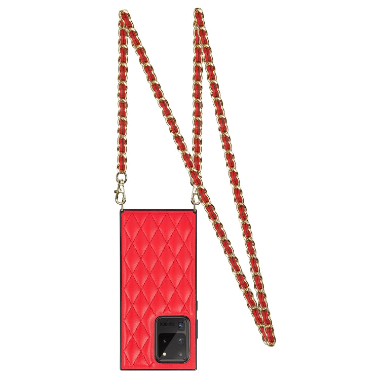 For Samsung Galaxy S20 Ultra Elegant Rhombic Pattern Microfiber Leather +TPU Shockproof Case with Crossbody Strap Chain
