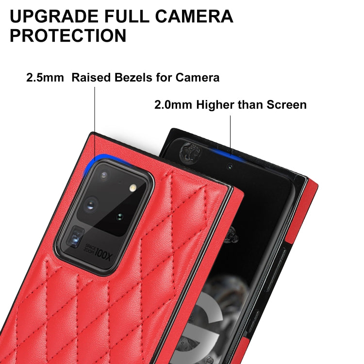 For Samsung Galaxy S20 Ultra Elegant Rhombic Pattern Microfiber Leather +TPU Shockproof Case with Crossbody Strap Chain