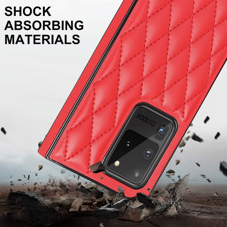 For Samsung Galaxy S20 Ultra Elegant Rhombic Pattern Microfiber Leather +TPU Shockproof Case with Crossbody Strap Chain