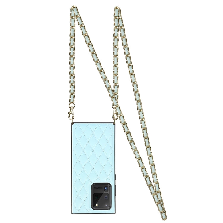 For Samsung Galaxy S20 Ultra Elegant Rhombic Pattern Microfiber Leather +TPU Shockproof Case with Crossbody Strap Chain