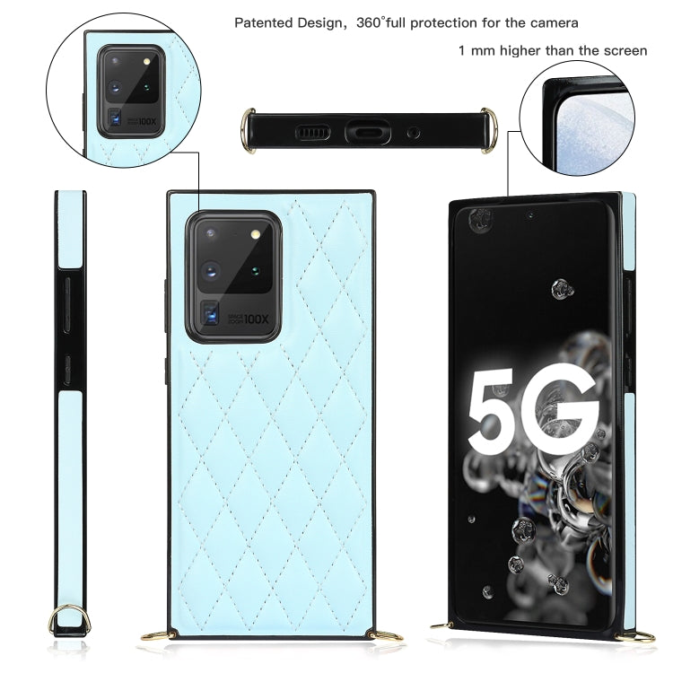 For Samsung Galaxy S20 Ultra Elegant Rhombic Pattern Microfiber Leather +TPU Shockproof Case with Crossbody Strap Chain