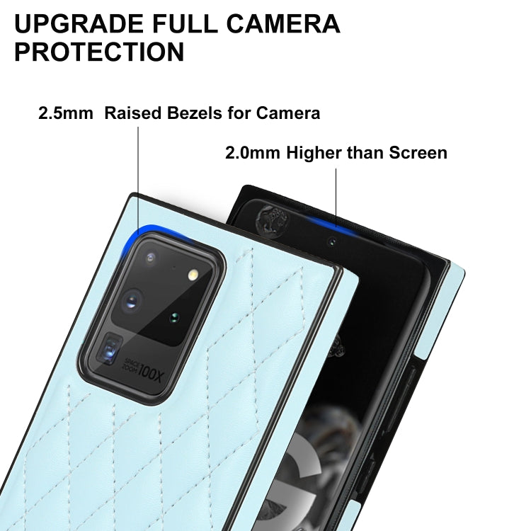 For Samsung Galaxy S20 Ultra Elegant Rhombic Pattern Microfiber Leather +TPU Shockproof Case with Crossbody Strap Chain