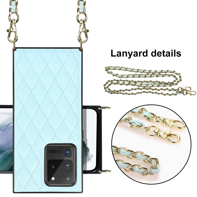 For Samsung Galaxy S20 Ultra Elegant Rhombic Pattern Microfiber Leather +TPU Shockproof Case with Crossbody Strap Chain