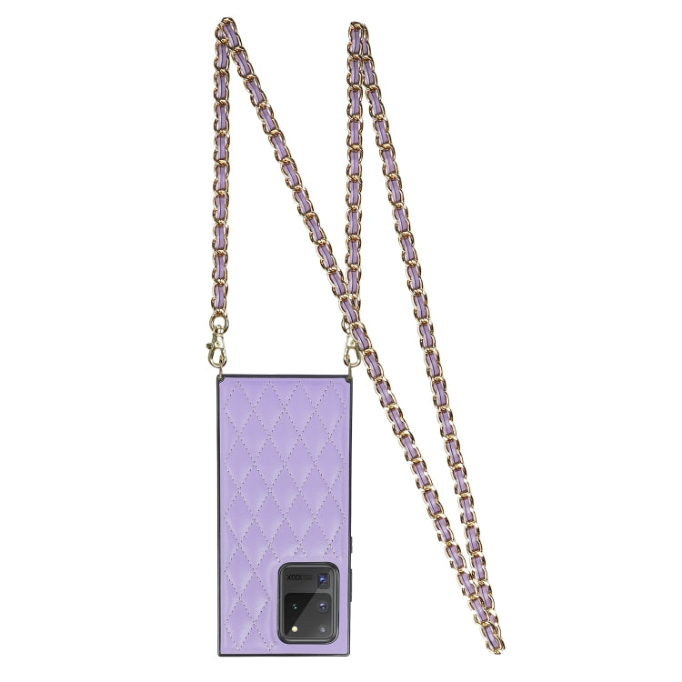 For Samsung Galaxy S20 Ultra Elegant Rhombic Pattern Microfiber Leather +TPU Shockproof Case with Crossbody Strap Chain