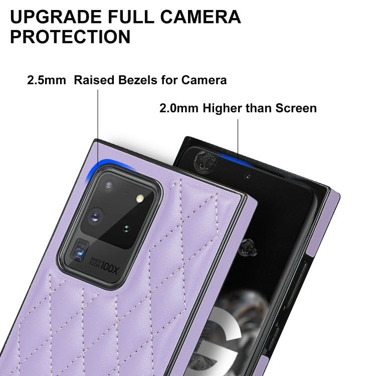 For Samsung Galaxy S20 Ultra Elegant Rhombic Pattern Microfiber Leather +TPU Shockproof Case with Crossbody Strap Chain