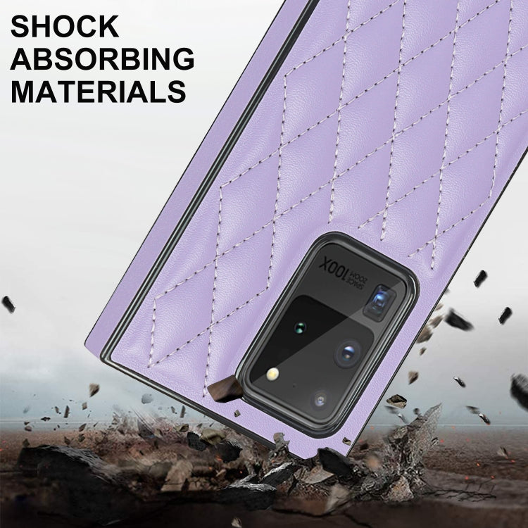 For Samsung Galaxy S20 Ultra Elegant Rhombic Pattern Microfiber Leather +TPU Shockproof Case with Crossbody Strap Chain