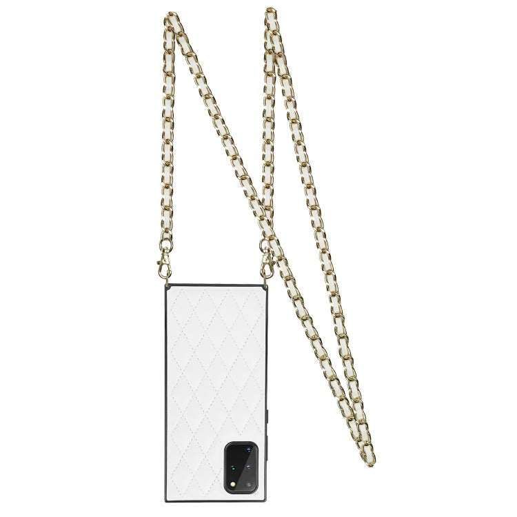 For Samsung Galaxy S20 Elegant Rhombic Pattern Microfiber Leather +TPU Shockproof Case with Crossbody Strap Chain