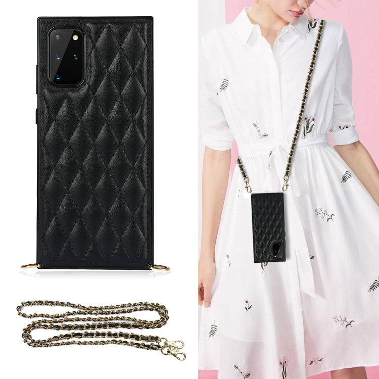 For Samsung Galaxy S20 Elegant Rhombic Pattern Microfiber Leather +TPU Shockproof Case with Crossbody Strap Chain