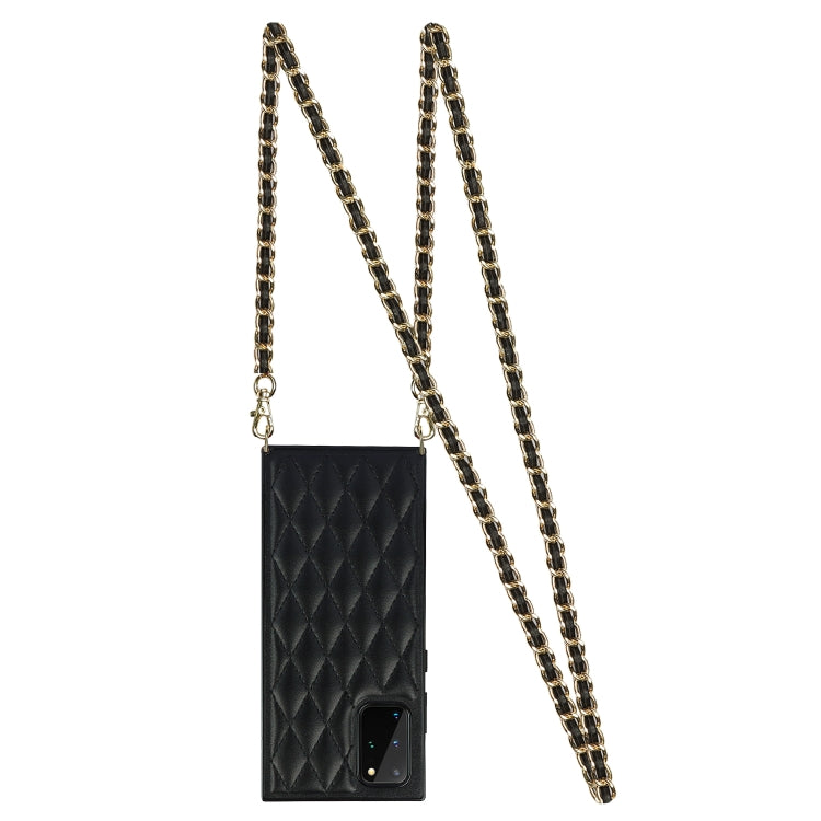 For Samsung Galaxy S20 Elegant Rhombic Pattern Microfiber Leather +TPU Shockproof Case with Crossbody Strap Chain