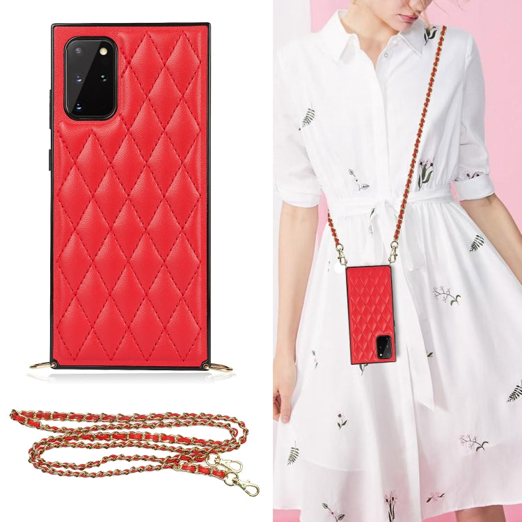For Samsung Galaxy S20 Elegant Rhombic Pattern Microfiber Leather +TPU Shockproof Case with Crossbody Strap Chain