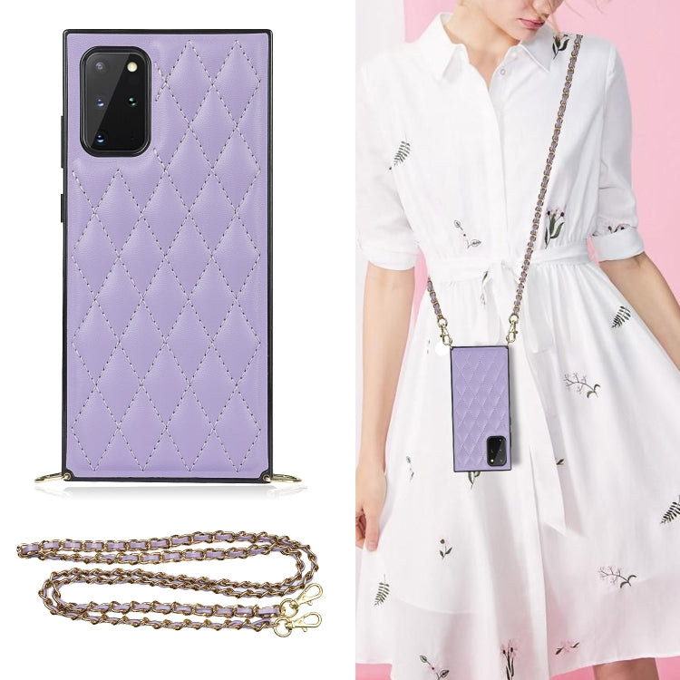 For Samsung Galaxy S20 Elegant Rhombic Pattern Microfiber Leather +TPU Shockproof Case with Crossbody Strap Chain