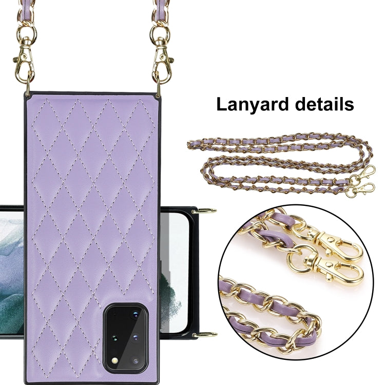 For Samsung Galaxy S20 Elegant Rhombic Pattern Microfiber Leather +TPU Shockproof Case with Crossbody Strap Chain