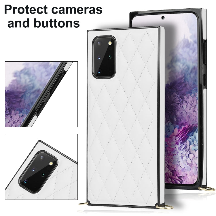 For Samsung Galaxy S20+ Elegant Rhombic Pattern Microfiber Leather +TPU Shockproof Case with Crossbody Strap Chain