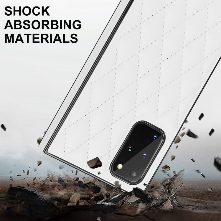 For Samsung Galaxy S20+ Elegant Rhombic Pattern Microfiber Leather +TPU Shockproof Case with Crossbody Strap Chain
