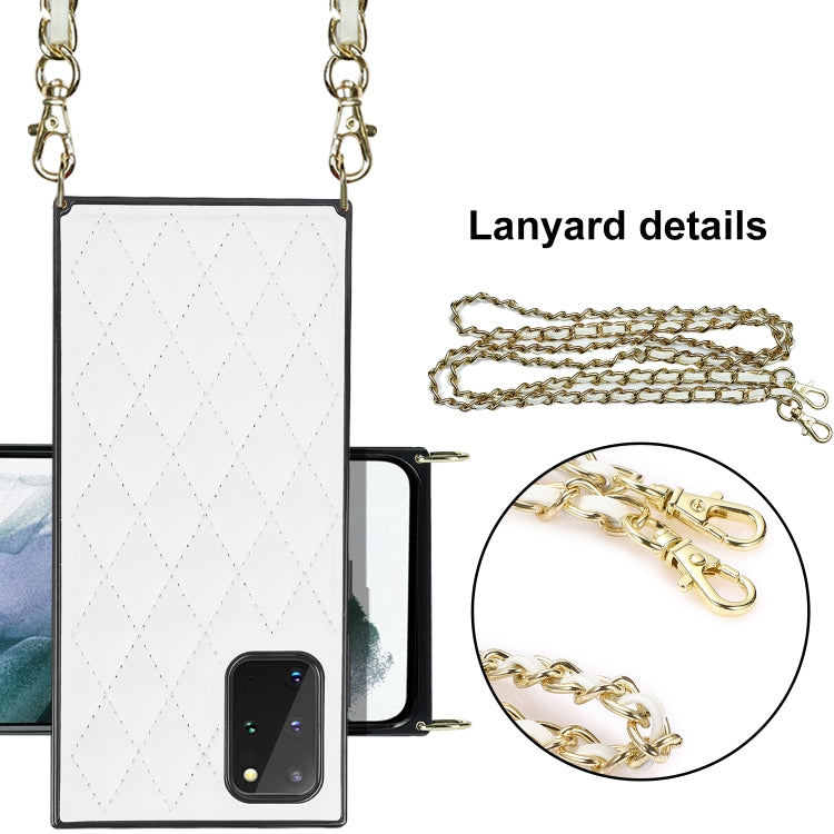 For Samsung Galaxy S20+ Elegant Rhombic Pattern Microfiber Leather +TPU Shockproof Case with Crossbody Strap Chain
