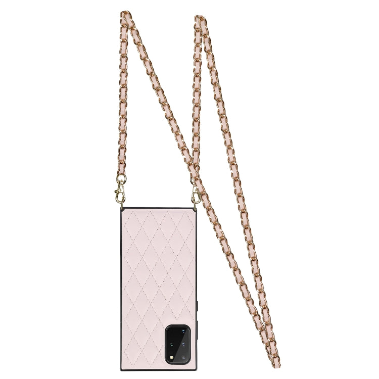 For Samsung Galaxy S20+ Elegant Rhombic Pattern Microfiber Leather +TPU Shockproof Case with Crossbody Strap Chain