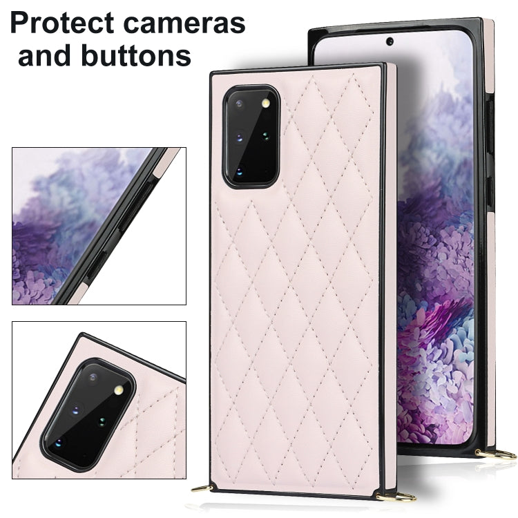 For Samsung Galaxy S20+ Elegant Rhombic Pattern Microfiber Leather +TPU Shockproof Case with Crossbody Strap Chain