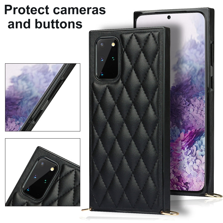 For Samsung Galaxy S20+ Elegant Rhombic Pattern Microfiber Leather +TPU Shockproof Case with Crossbody Strap Chain