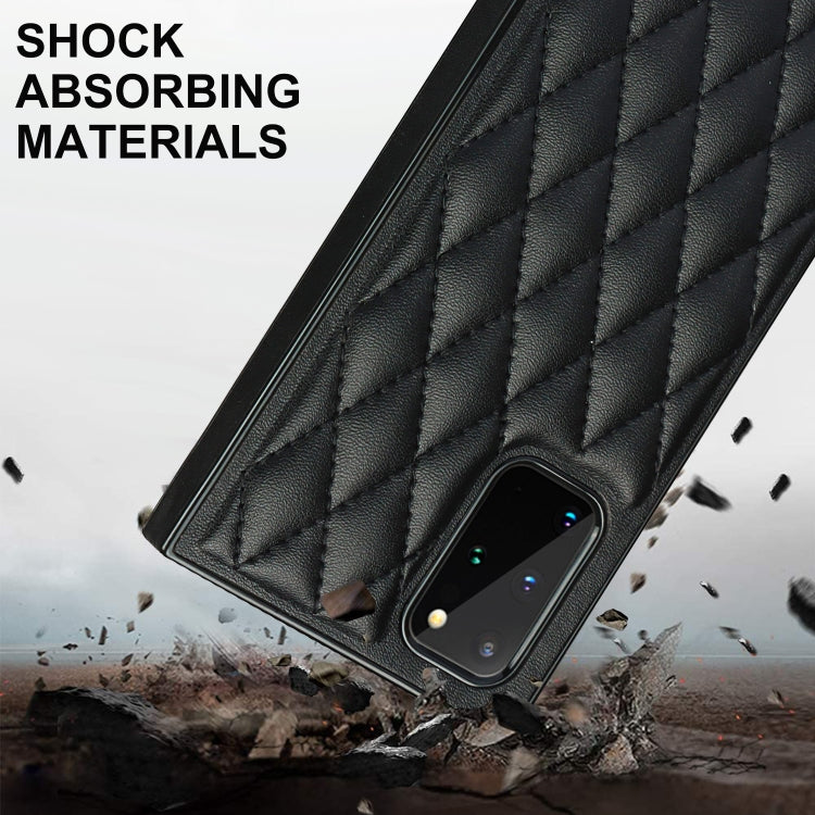For Samsung Galaxy S20+ Elegant Rhombic Pattern Microfiber Leather +TPU Shockproof Case with Crossbody Strap Chain