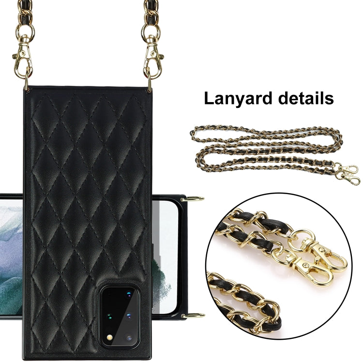 For Samsung Galaxy S20+ Elegant Rhombic Pattern Microfiber Leather +TPU Shockproof Case with Crossbody Strap Chain