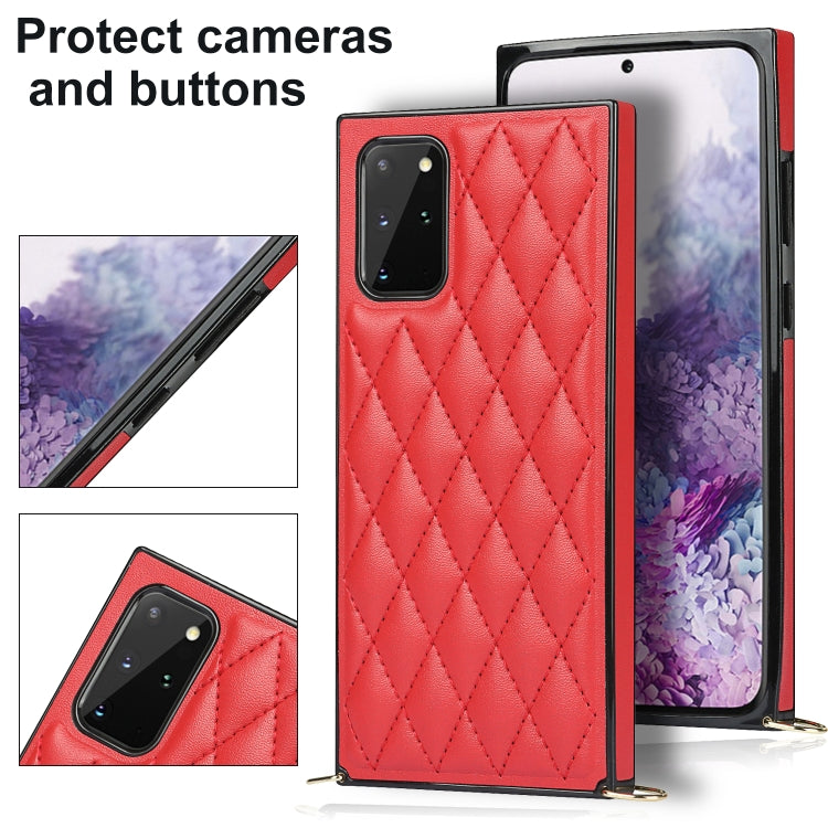 For Samsung Galaxy S20+ Elegant Rhombic Pattern Microfiber Leather +TPU Shockproof Case with Crossbody Strap Chain