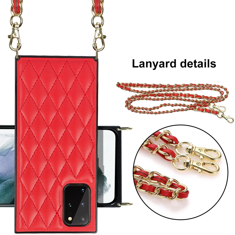 For Samsung Galaxy S20+ Elegant Rhombic Pattern Microfiber Leather +TPU Shockproof Case with Crossbody Strap Chain