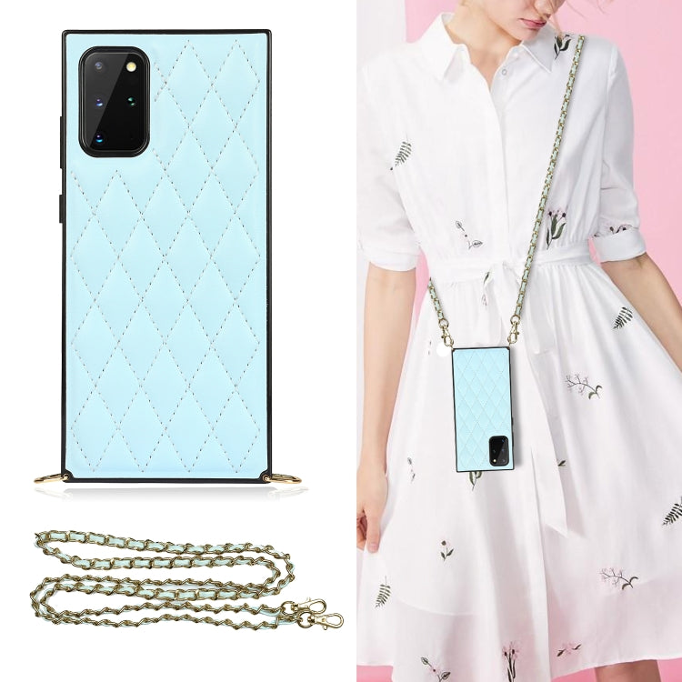 For Samsung Galaxy S20+ Elegant Rhombic Pattern Microfiber Leather +TPU Shockproof Case with Crossbody Strap Chain