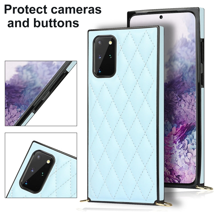 For Samsung Galaxy S20+ Elegant Rhombic Pattern Microfiber Leather +TPU Shockproof Case with Crossbody Strap Chain
