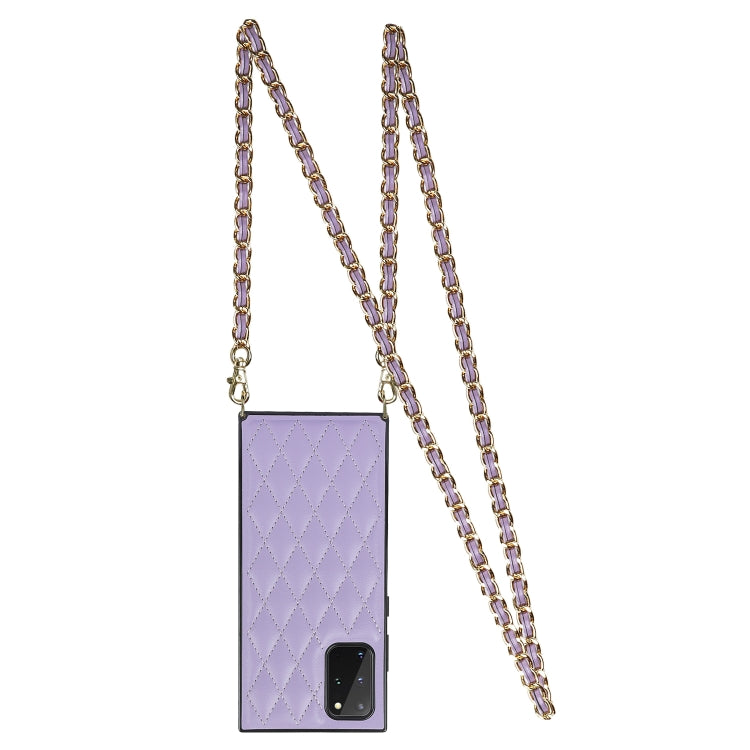 For Samsung Galaxy S20+ Elegant Rhombic Pattern Microfiber Leather +TPU Shockproof Case with Crossbody Strap Chain