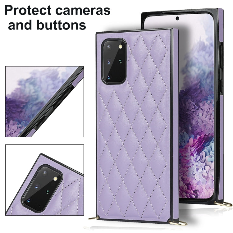 For Samsung Galaxy S20+ Elegant Rhombic Pattern Microfiber Leather +TPU Shockproof Case with Crossbody Strap Chain