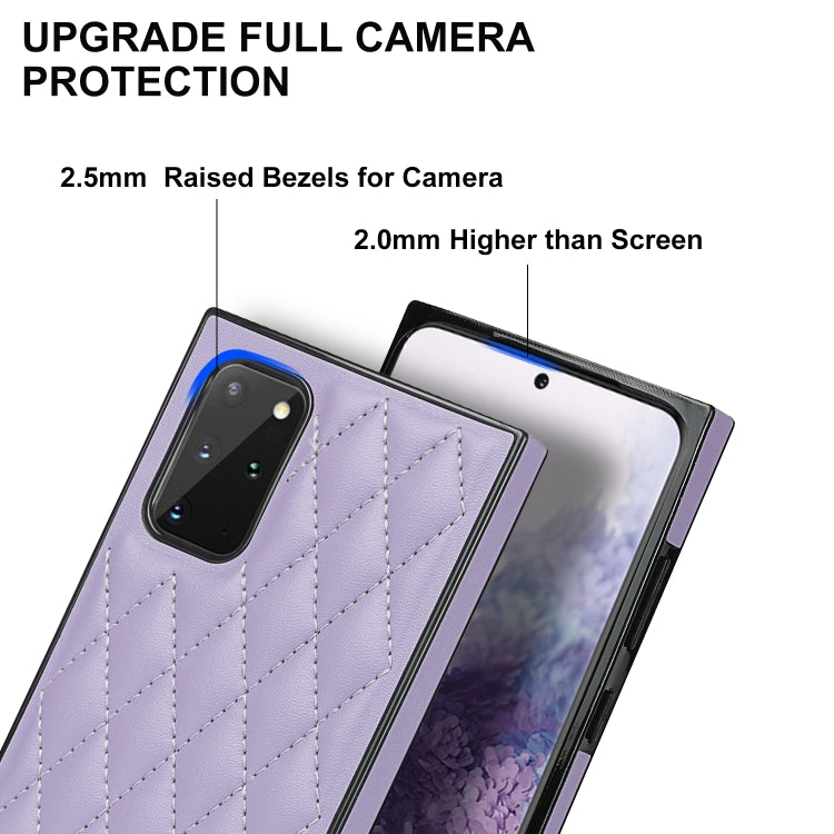 For Samsung Galaxy S20+ Elegant Rhombic Pattern Microfiber Leather +TPU Shockproof Case with Crossbody Strap Chain
