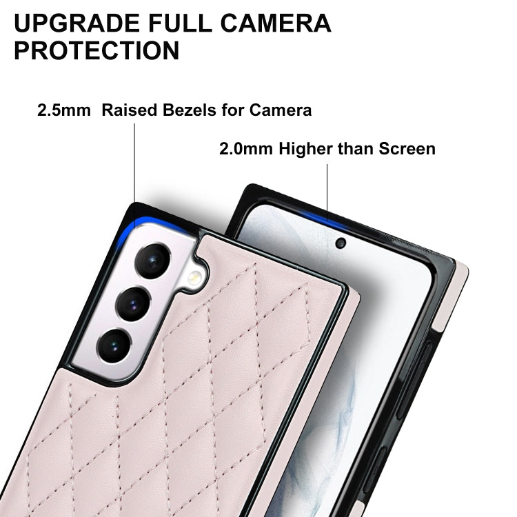 For Samsung Galaxy S21 5G Elegant Rhombic Pattern Microfiber Leather +TPU Shockproof Case with Crossbody Strap Chain