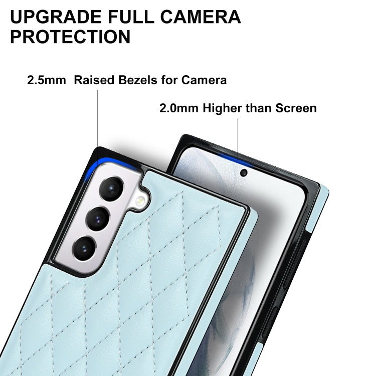 For Samsung Galaxy S21 5G Elegant Rhombic Pattern Microfiber Leather +TPU Shockproof Case with Crossbody Strap Chain